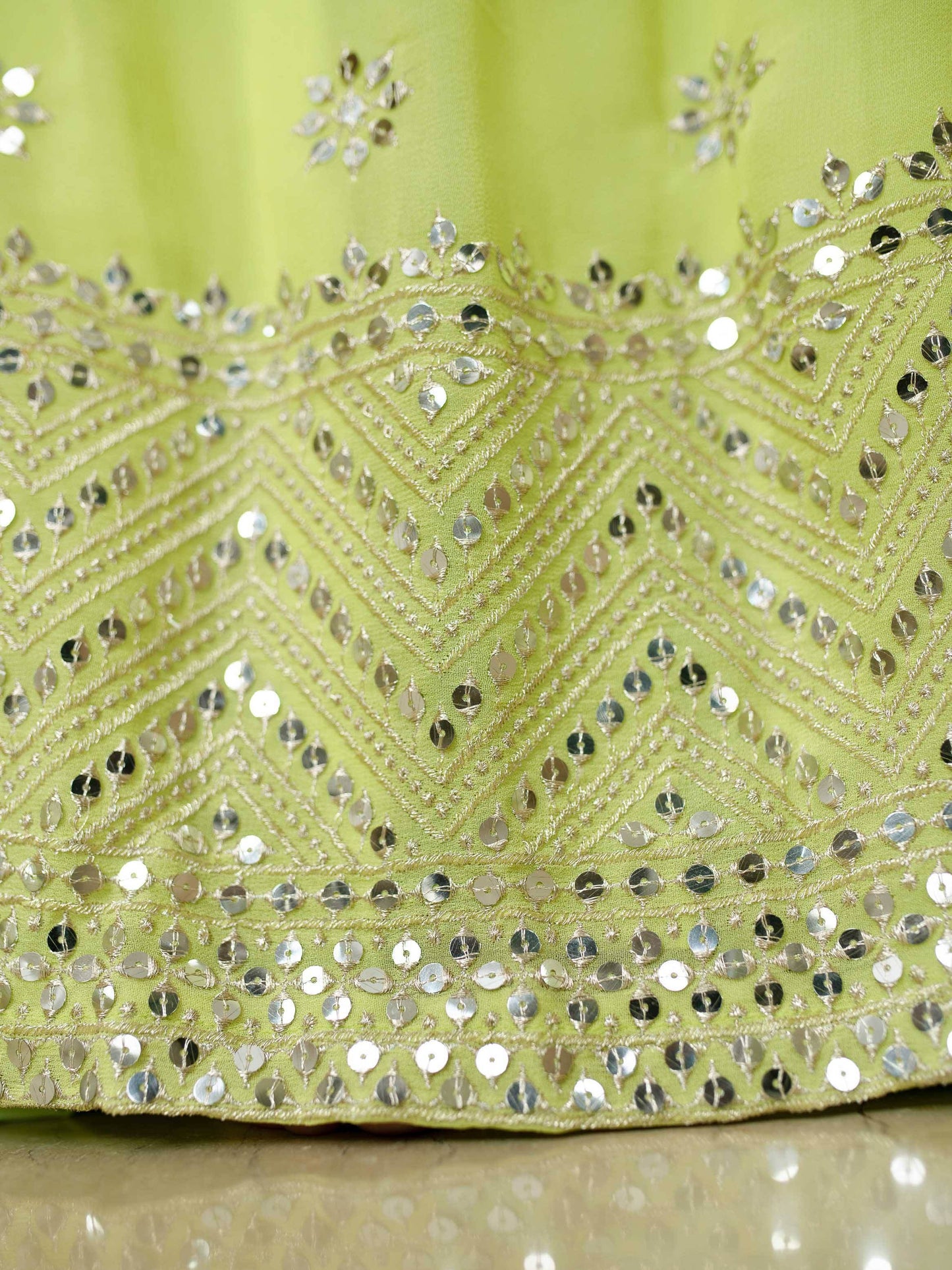 Fantastic Lime Green Sequins Georgette Engagment Wear Lehenga Choli - Zeel Clothing