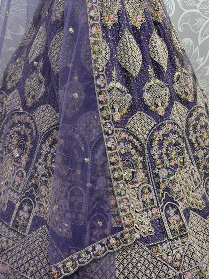 Fantastic Purple Multi-Thread Work Net Designer Lehenga Choli - Zeel Clothing