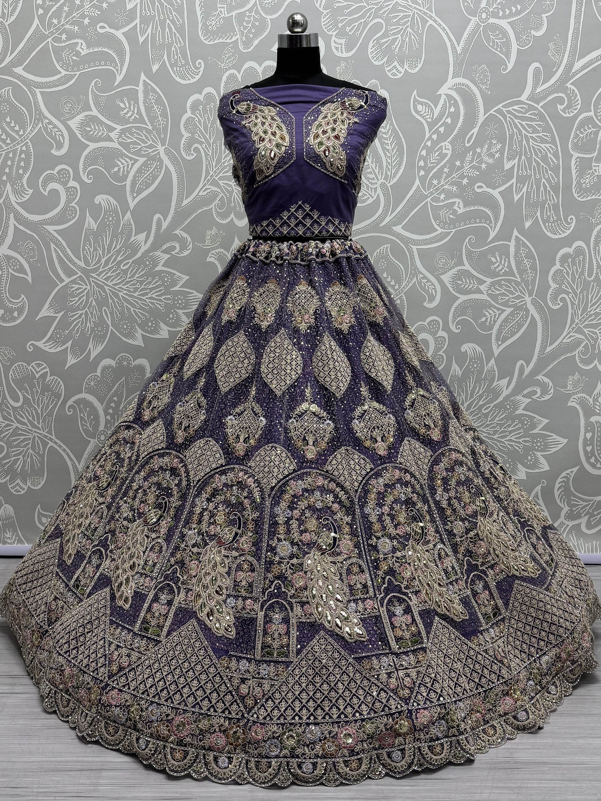 Fantastic Purple Multi-Thread Work Net Designer Lehenga Choli - Zeel Clothing