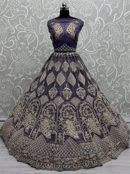 Fantastic Purple Multi-Thread Work Net Designer Lehenga Choli - Zeel Clothing