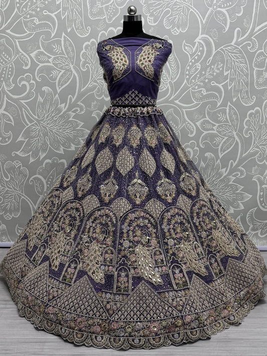 Fantastic Purple Multi-Thread Work Net Designer Lehenga Choli - Zeel Clothing