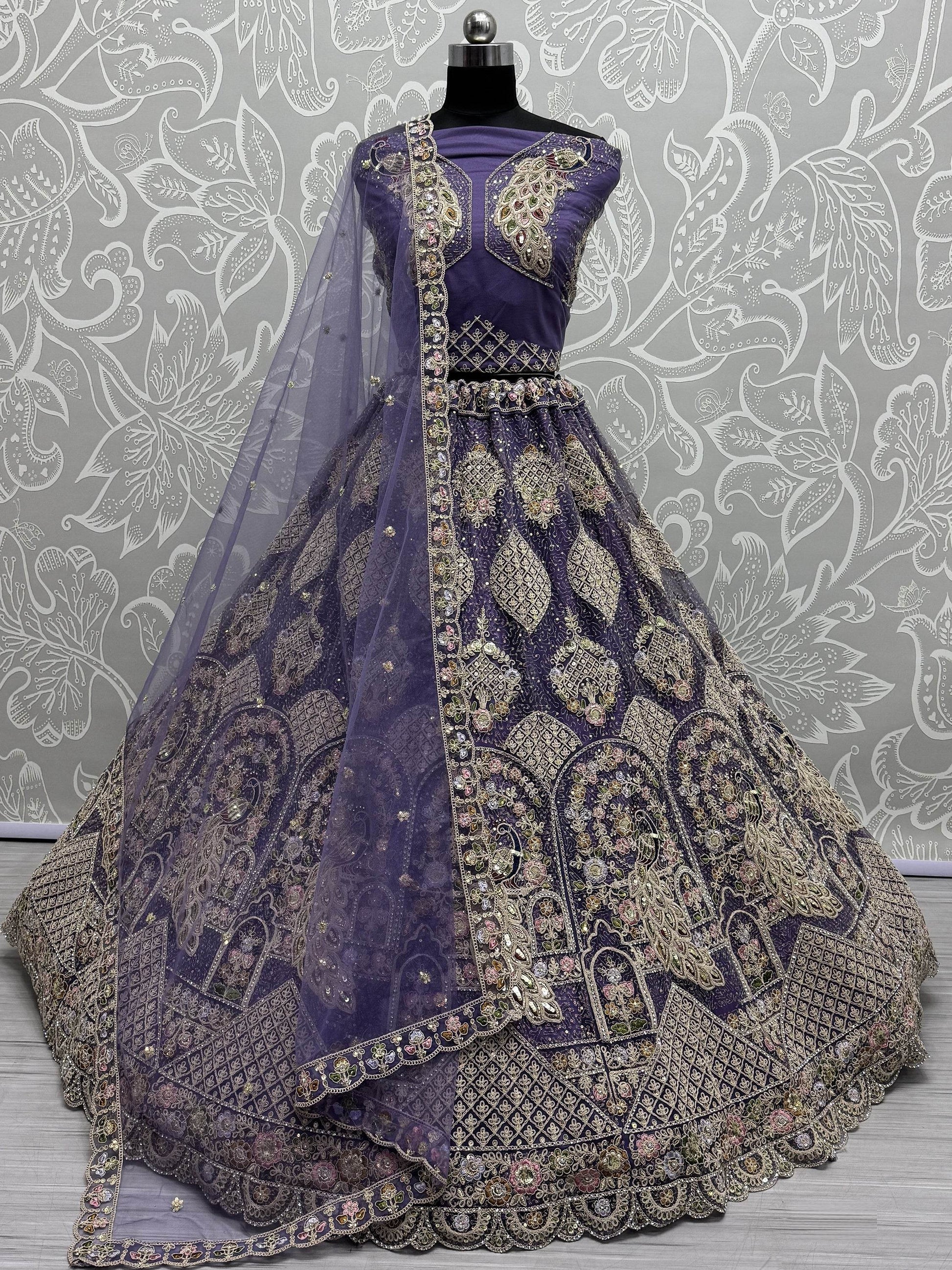 Fantastic Purple Multi-Thread Work Net Designer Lehenga Choli - Zeel Clothing