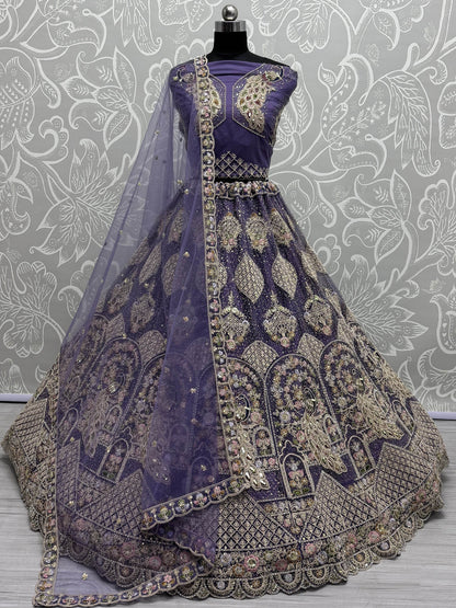 Fantastic Purple Multi-Thread Work Net Designer Lehenga Choli - Zeel Clothing