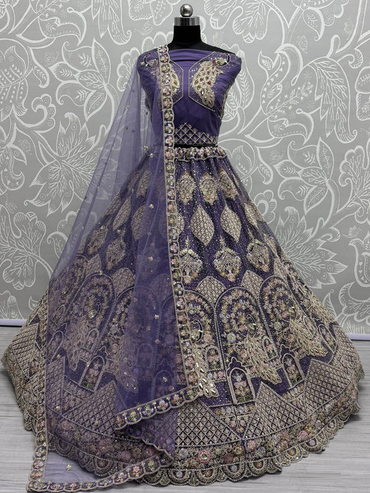 Fantastic Purple Multi-Thread Work Net Designer Lehenga Choli - Zeel Clothing