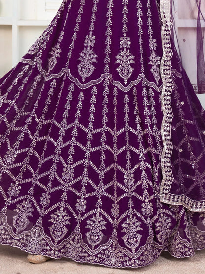 Fantastic Purple Sequins Georgette Wedding Lehenga Choli With Dupatta - Zeel Clothing