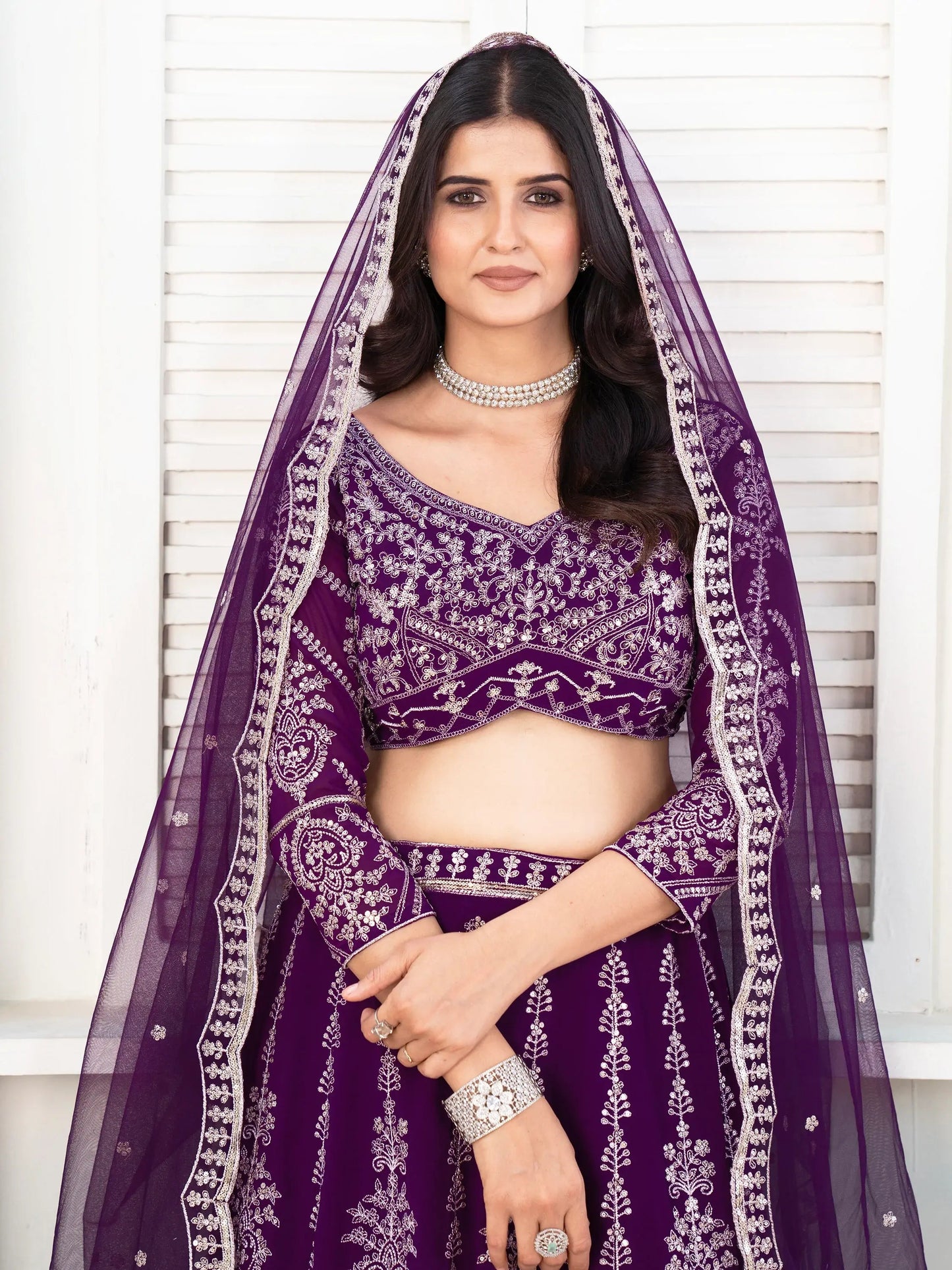 Fantastic Purple Sequins Georgette Wedding Lehenga Choli With Dupatta - Zeel Clothing