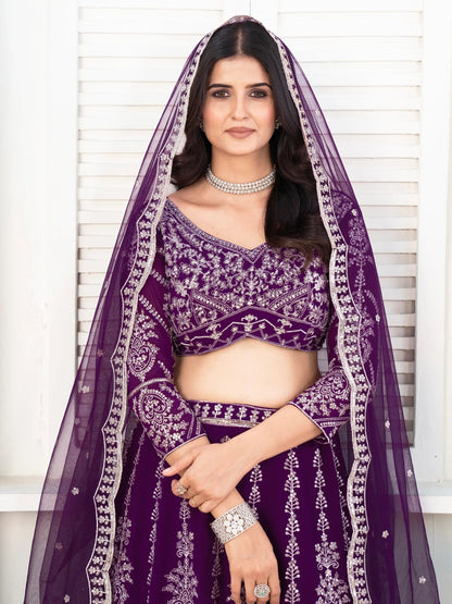 Fantastic Purple Sequins Georgette Wedding Lehenga Choli With Dupatta - Zeel Clothing