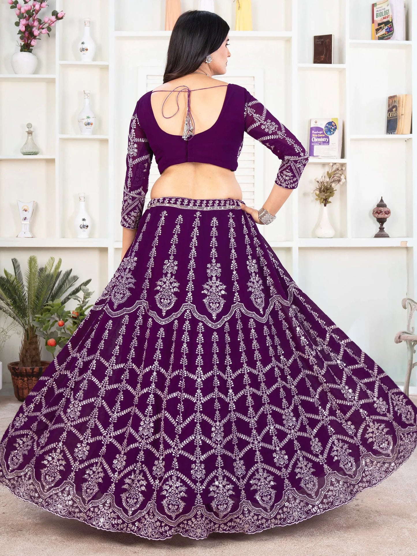 Fantastic Purple Sequins Georgette Wedding Lehenga Choli With Dupatta - Zeel Clothing