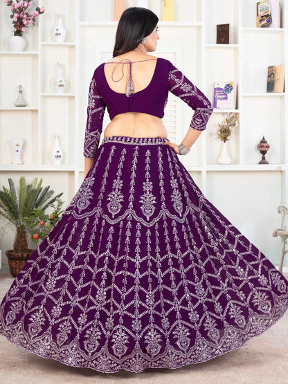 Fantastic Purple Sequins Georgette Wedding Lehenga Choli With Dupatta - Zeel Clothing