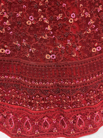 Fantastic Red Floral Embroidered Net Bridal Lehenga Choli With Dupatta - Zeel Clothing