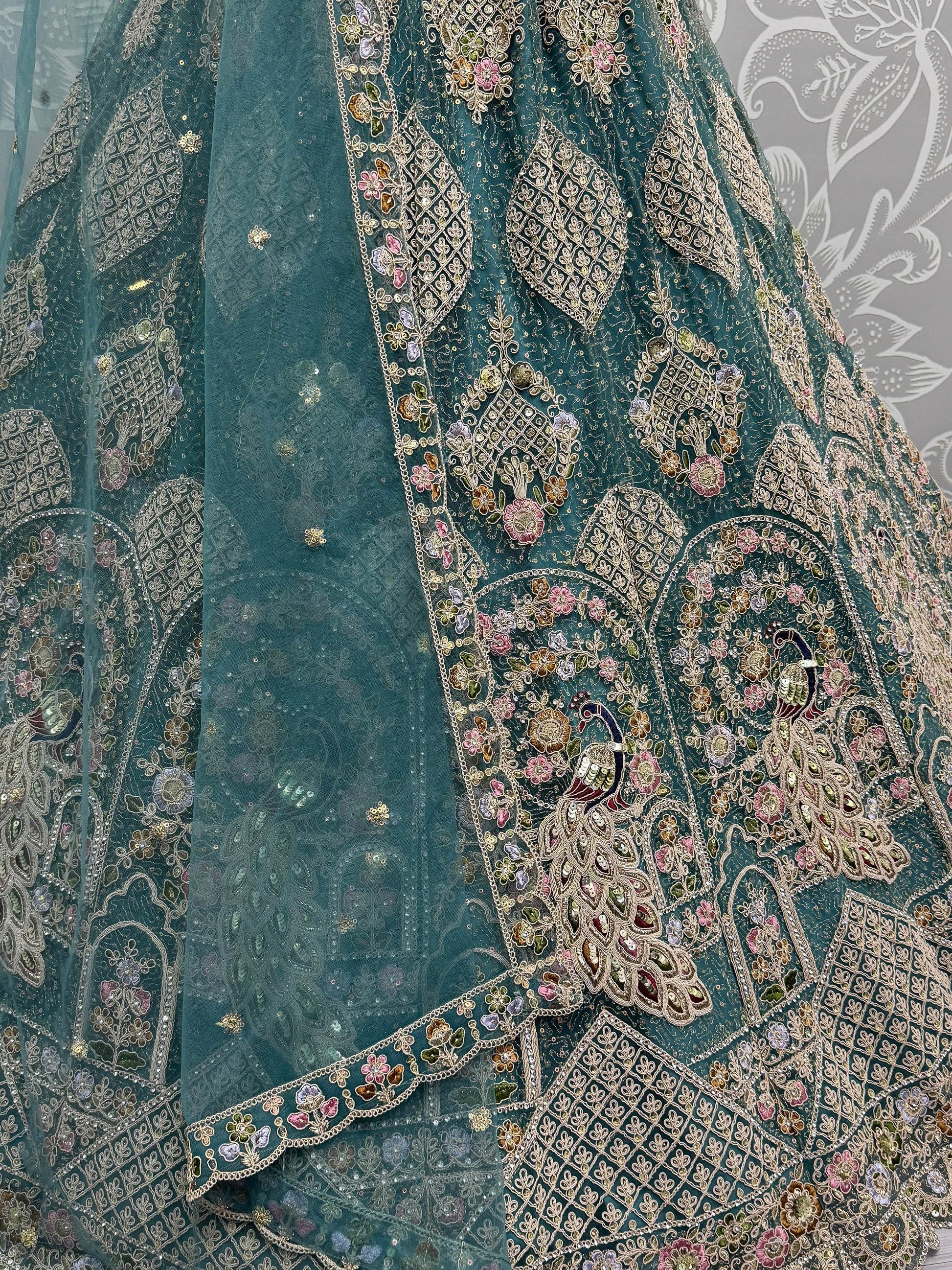 Fantastic Teal Blue Dori Work Net Lehenga Choli With Dupatta - Zeel Clothing