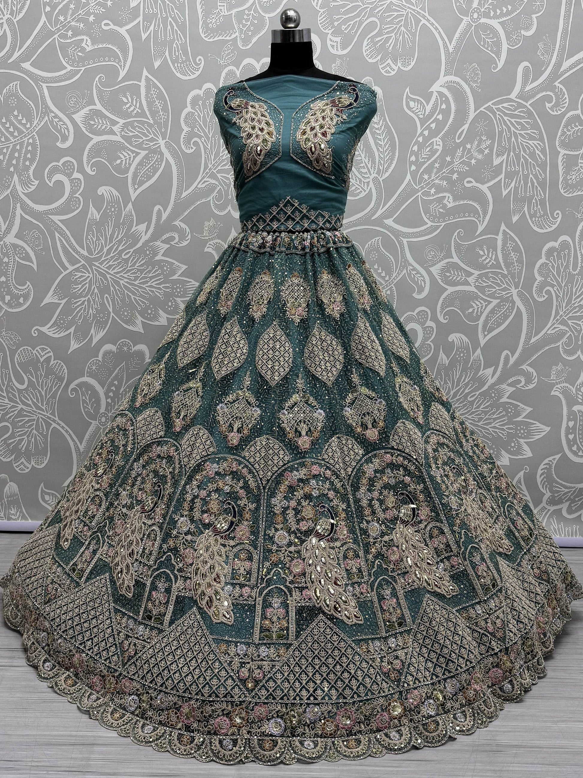 Fantastic Teal Blue Dori Work Net Lehenga Choli With Dupatta - Zeel Clothing