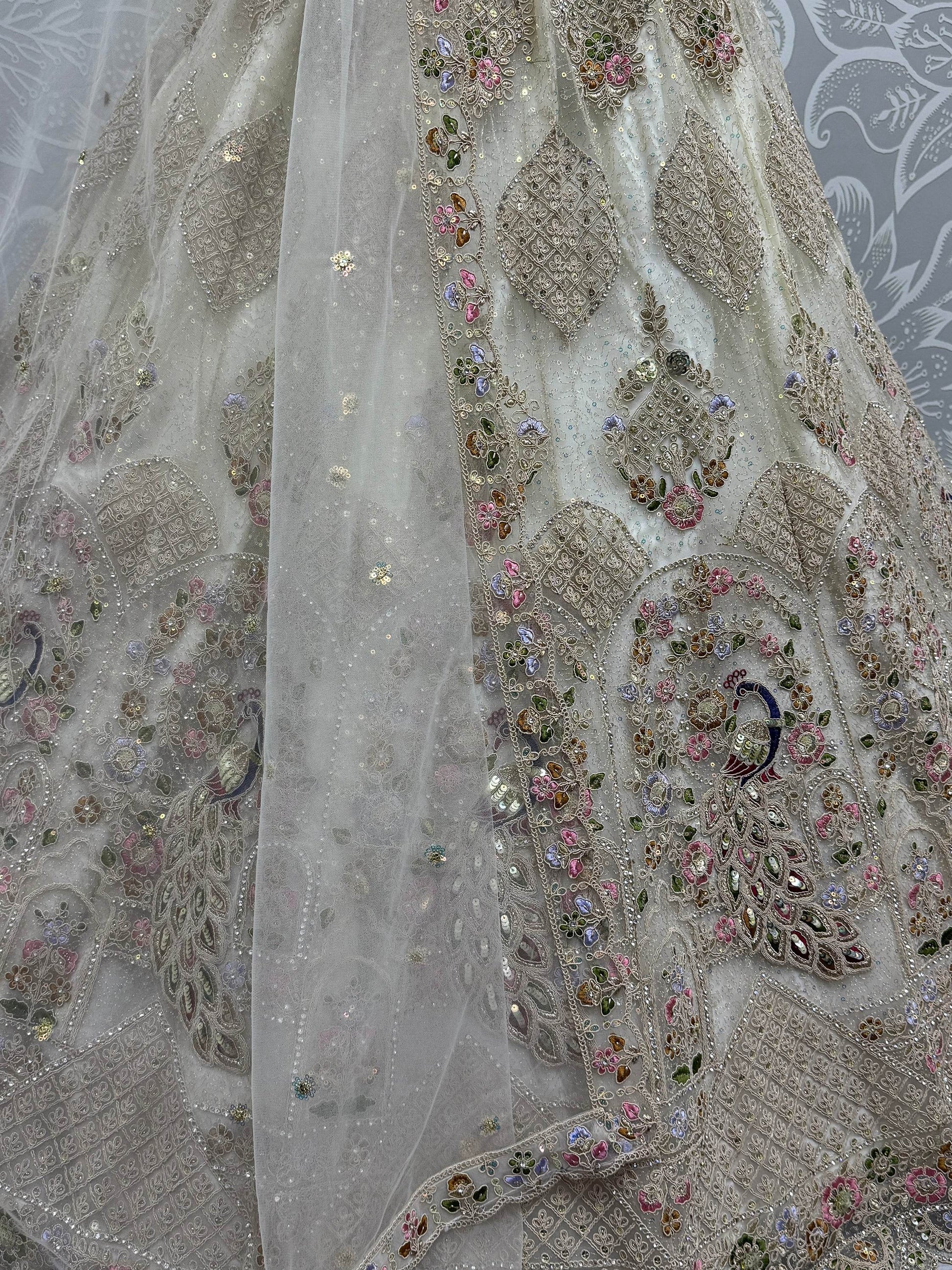 Fantastic White Thread Work Net Bridesmaid Lehenga Choli With Dupatta - Zeel Clothing