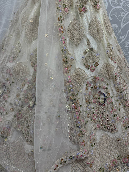 Fantastic White Thread Work Net Bridesmaid Lehenga Choli With Dupatta - Zeel Clothing