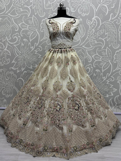 Fantastic White Thread Work Net Bridesmaid Lehenga Choli With Dupatta - Zeel Clothing