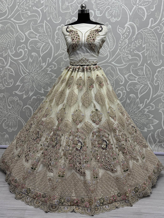 Fantastic White Thread Work Net Bridesmaid Lehenga Choli With Dupatta - Zeel Clothing
