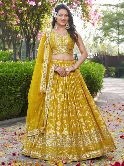 Fantastic Yellow Thread Embroidery Sangeet Wear Lehenga Choli - Zeel Clothing