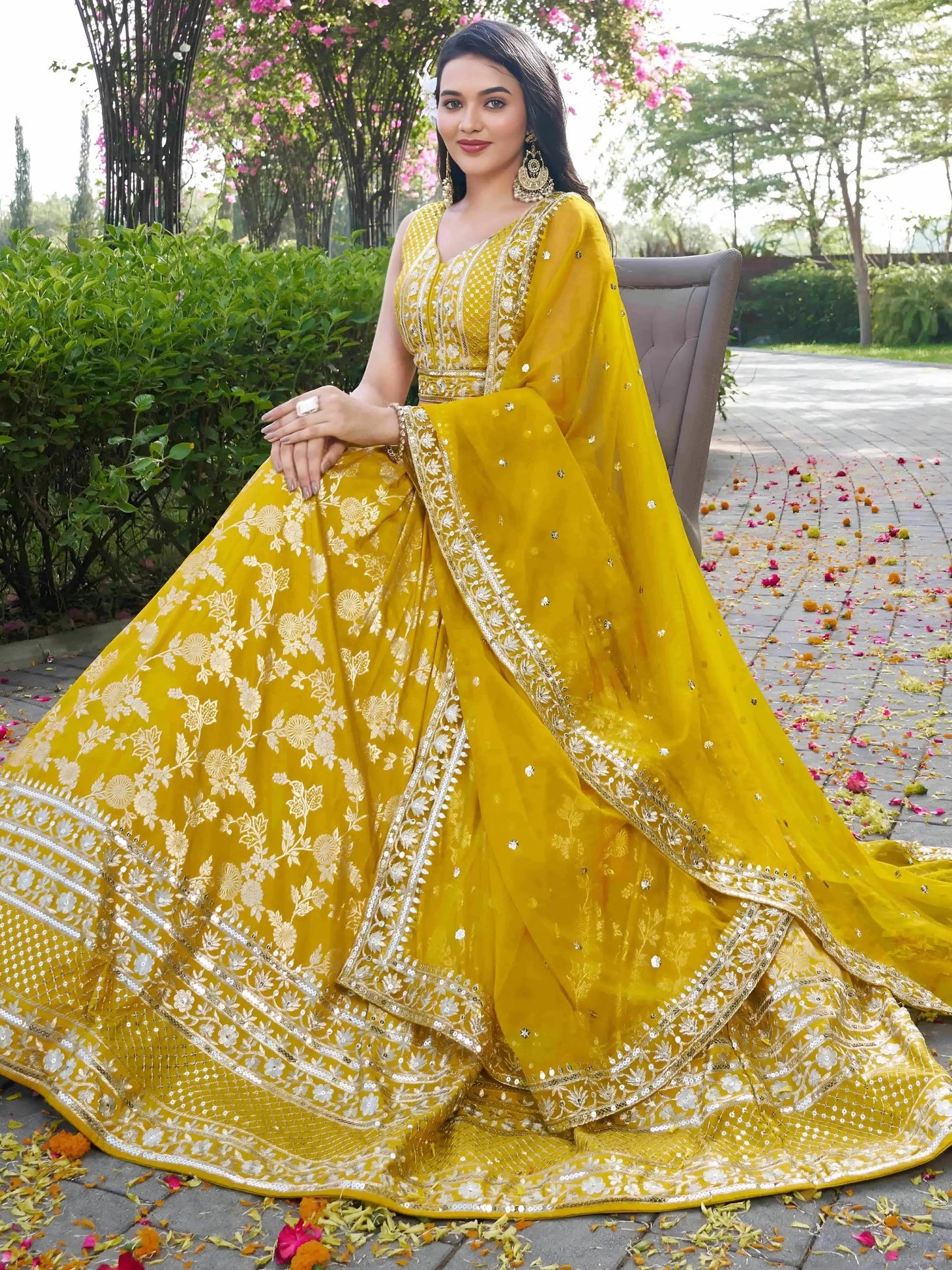 Fantastic Yellow Thread Embroidery Sangeet Wear Lehenga Choli - Zeel Clothing