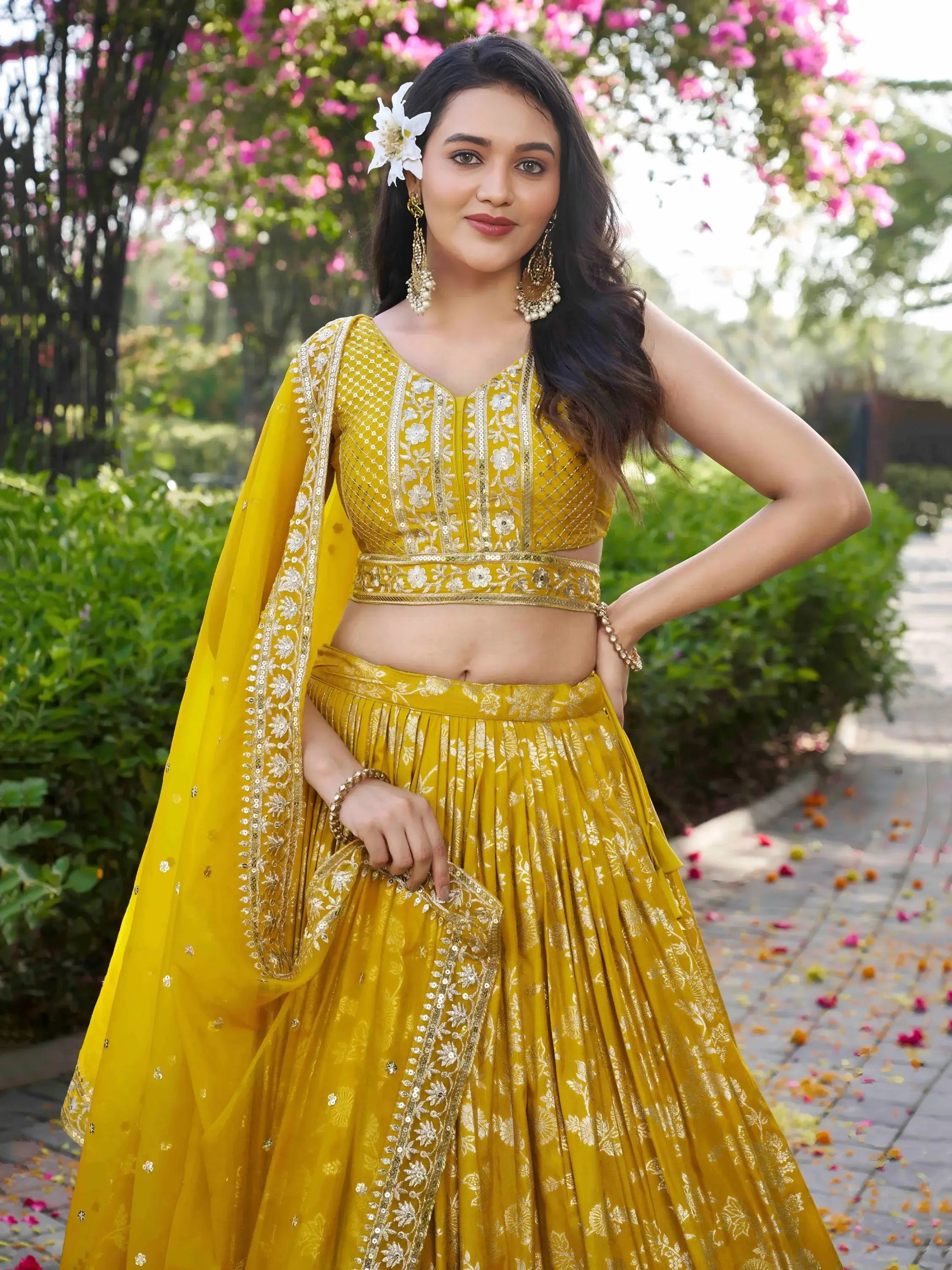 Fantastic Yellow Thread Embroidery Sangeet Wear Lehenga Choli - Zeel Clothing