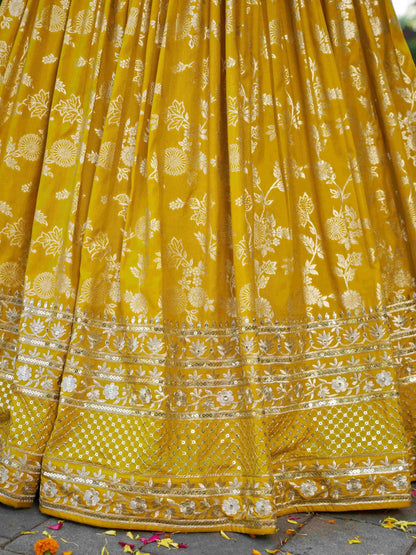 Fantastic Yellow Thread Embroidery Sangeet Wear Lehenga Choli - Zeel Clothing
