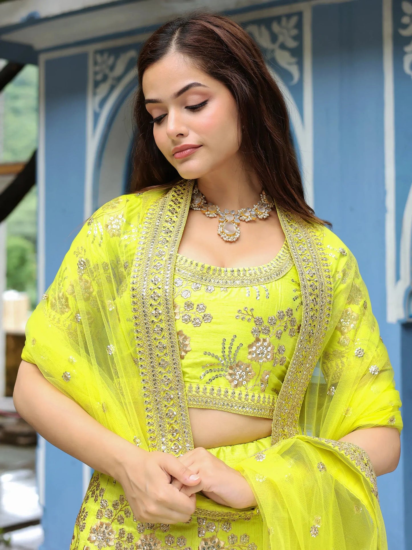 Fantastical Neon Embroidery Silk Lehenga Choli With Dupatta - Zeel Clothing
