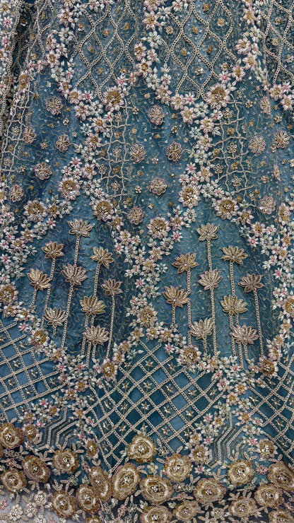 Fascinating Blue Thread Work Net Designer Lehenga Choli With Dupatta - Zeel Clothing