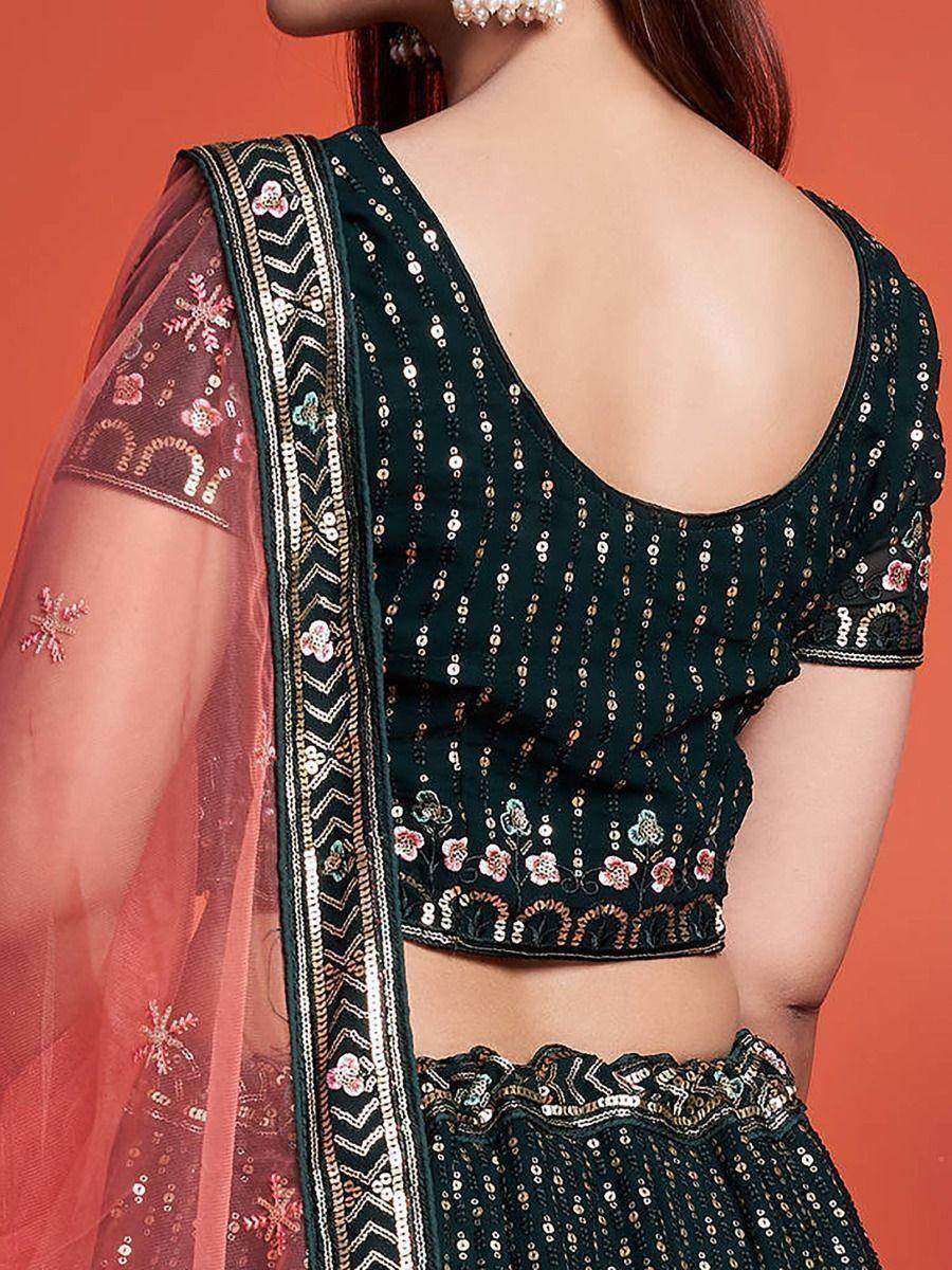 Fascinating Green Embroidery Georgette Wedding Wear Lehenga Choli - Zeel Clothing