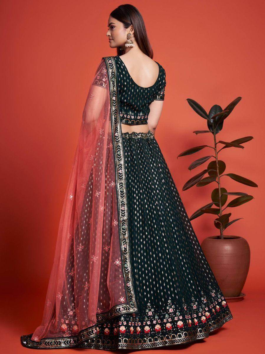 Fascinating Green Embroidery Georgette Wedding Wear Lehenga Choli - Zeel Clothing