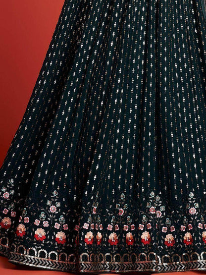 Fascinating Green Embroidery Georgette Wedding Wear Lehenga Choli - Zeel Clothing