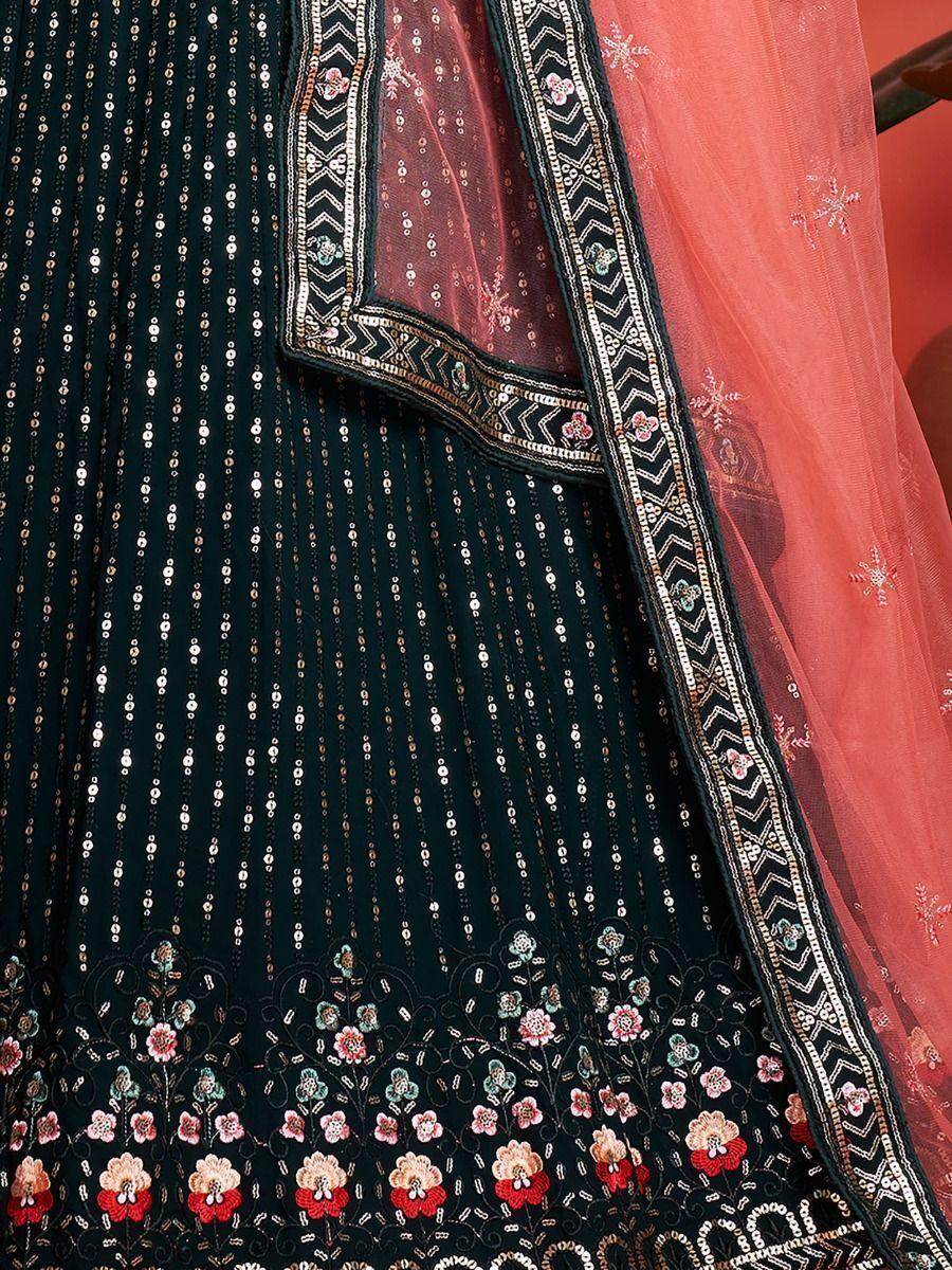 Fascinating Green Embroidery Georgette Wedding Wear Lehenga Choli - Zeel Clothing
