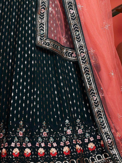 Fascinating Green Embroidery Georgette Wedding Wear Lehenga Choli - Zeel Clothing