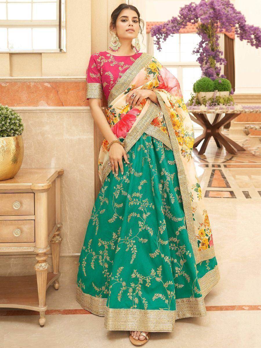 Fascinating Green Sequins Art Silk Wedding Wear Lehenga Choli - Zeel Clothing