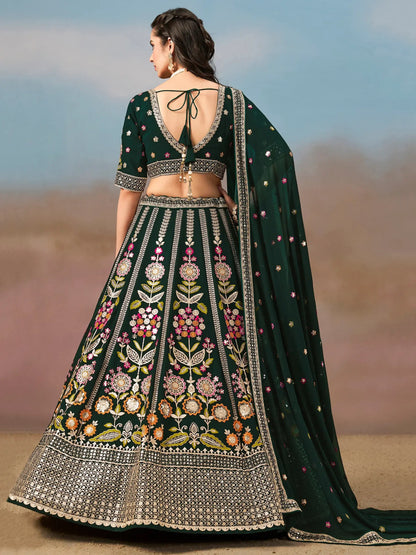 Fascinating Green Sequins Georgette Mehendi Wear Lehenga Choli - Zeel Clothing