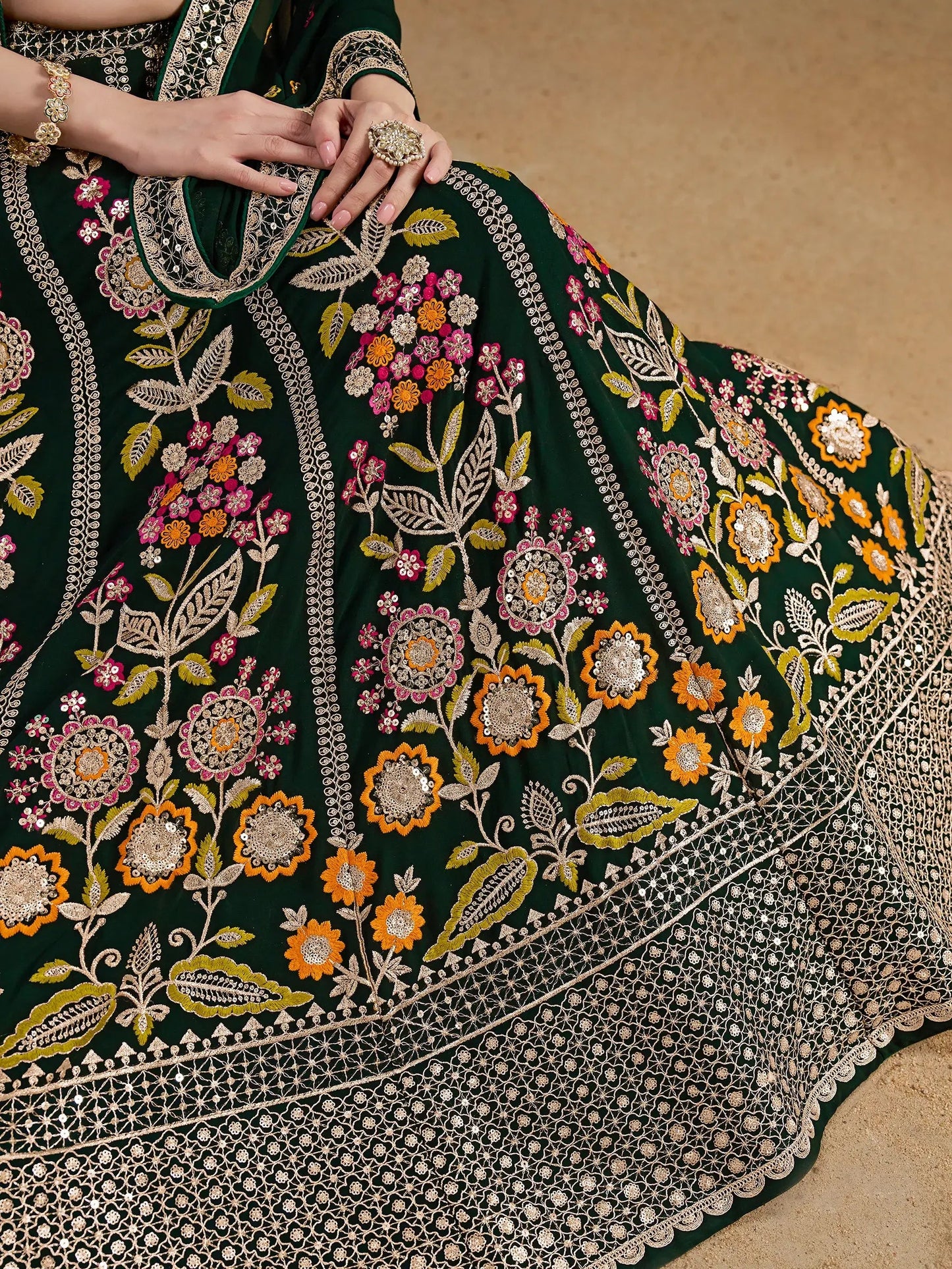 Fascinating Green Sequins Georgette Mehendi Wear Lehenga Choli - Zeel Clothing