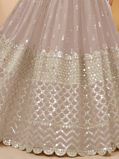 Fascinating Grey Sequins Georgette Reception Wear Lehenga Choli - Zeel Clothing