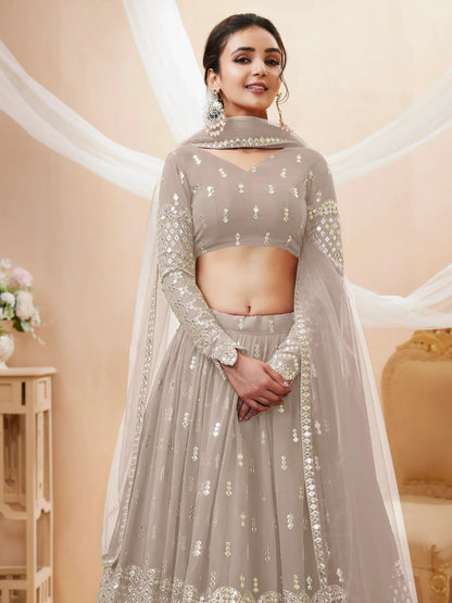 Fascinating Grey Sequins Georgette Reception Wear Lehenga Choli - Zeel Clothing