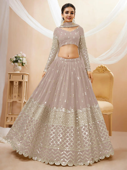 Fascinating Grey Sequins Georgette Reception Wear Lehenga Choli - Zeel Clothing