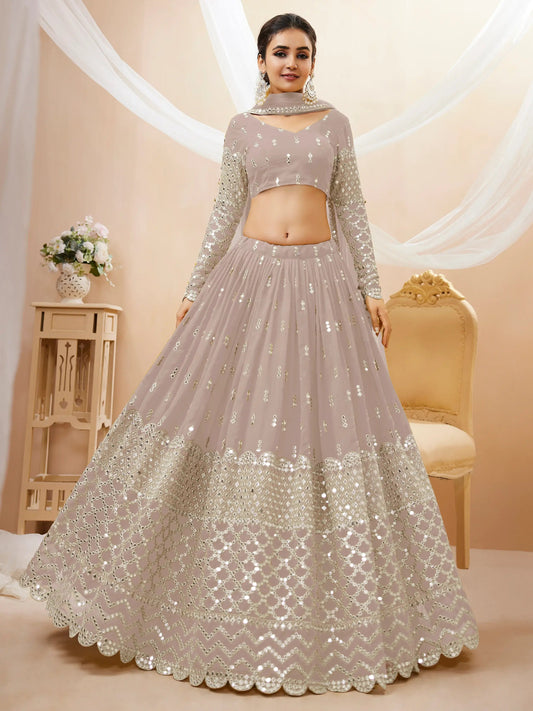 Fascinating Grey Sequins Georgette Reception Wear Lehenga Choli - Zeel Clothing
