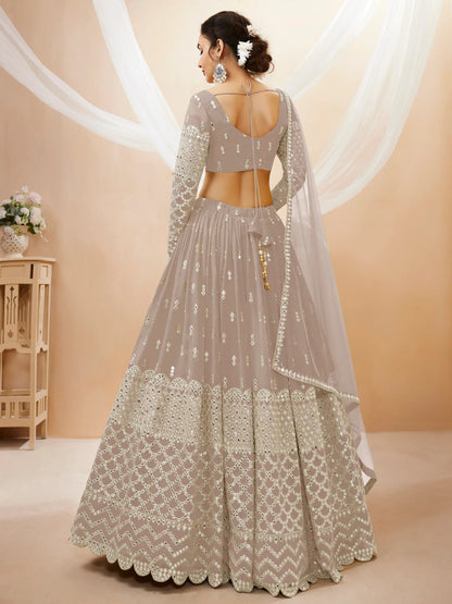 Fascinating Grey Sequins Georgette Reception Wear Lehenga Choli - Zeel Clothing