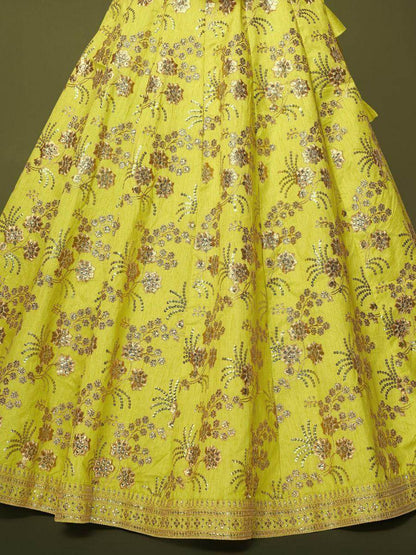 Fascinating Neon Green Sequins Silk Sangit Wear Lehenga Choli - Zeel Clothing
