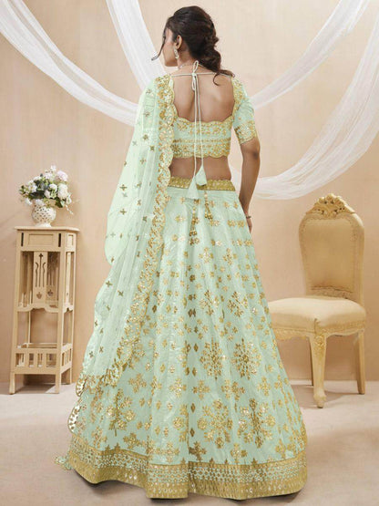 Fascinating Pista Green Embroidered Art Silk Lehenga Choli - Zeel Clothing