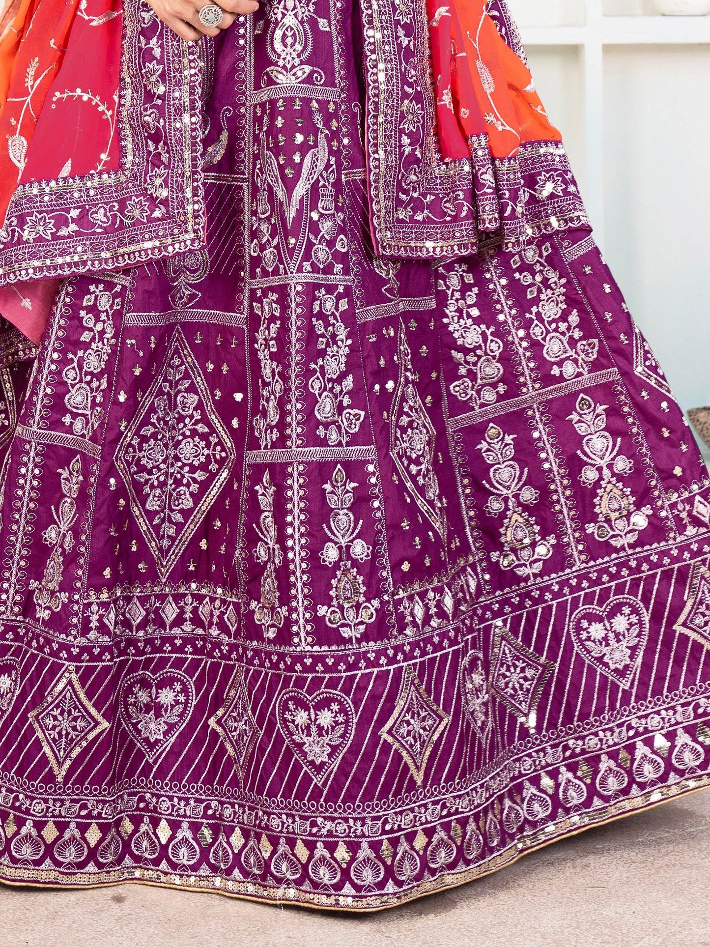 Fascinating Purple Sequins Silk Wedding Lehenga Choli With Dupatta - Zeel Clothing