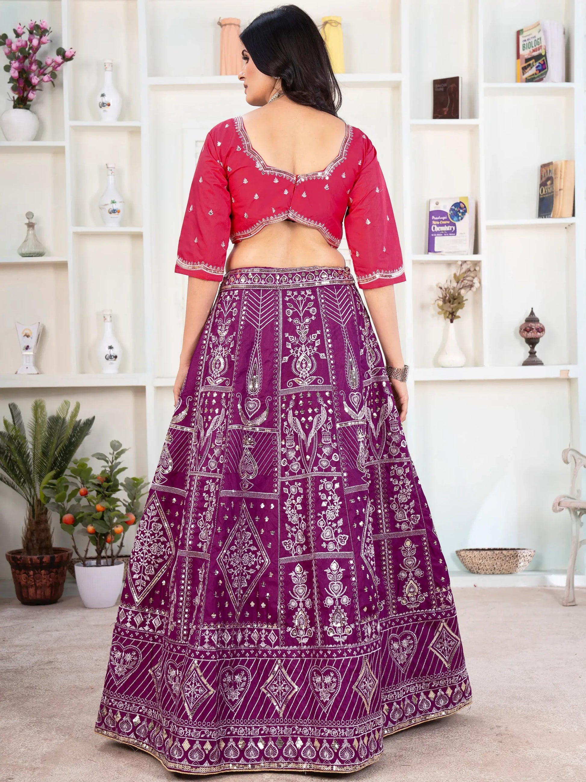 Fascinating Purple Sequins Silk Wedding Lehenga Choli With Dupatta - Zeel Clothing