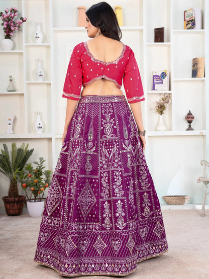 Fascinating Purple Sequins Silk Wedding Lehenga Choli With Dupatta - Zeel Clothing