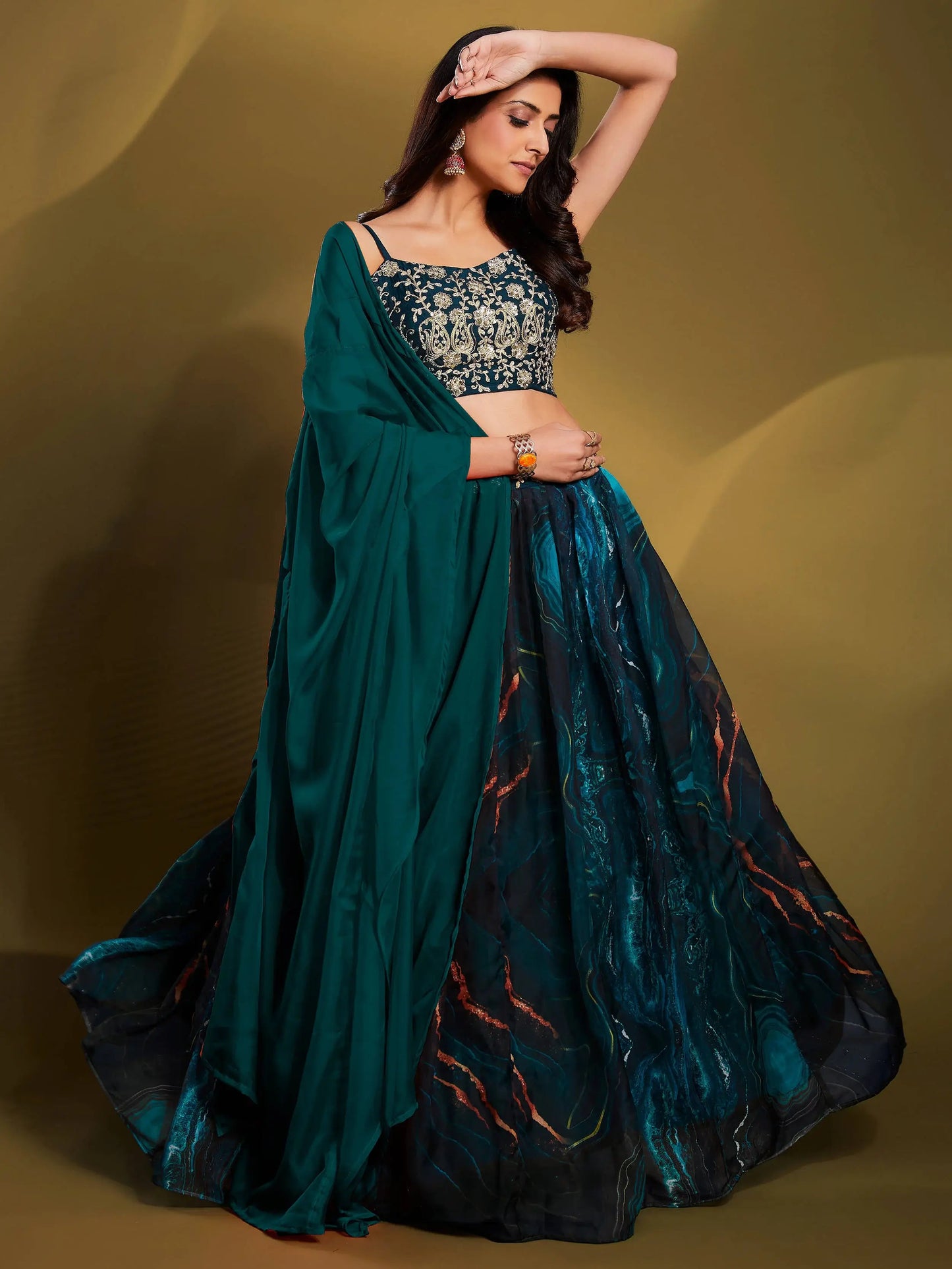 Fascinating Teal Blue Sequins Organza Party Wear Lehenga Choli - Zeel Clothing