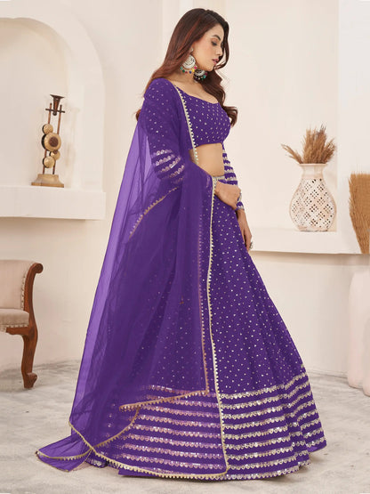 Fascinating Violet Sequins Georgette Engagement Wear Lehenga Choli - Zeel Clothing
