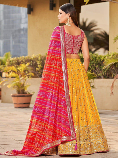 Fascinating Yellow Sequins Georgette Traditional Lehenga Choli - Zeel Clothing