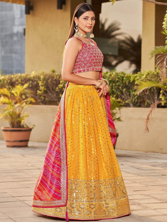 Fascinating Yellow Sequins Georgette Traditional Lehenga Choli - Zeel Clothing
