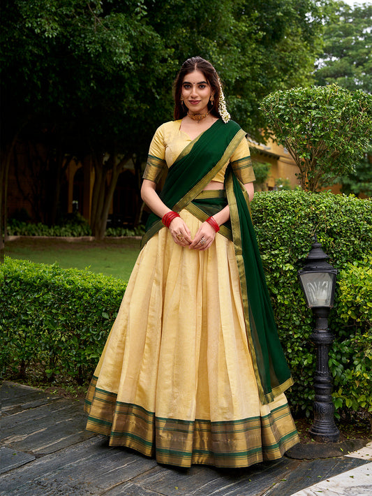Green Color Zari Weaving Work Kanchipuram Lehenga Choli