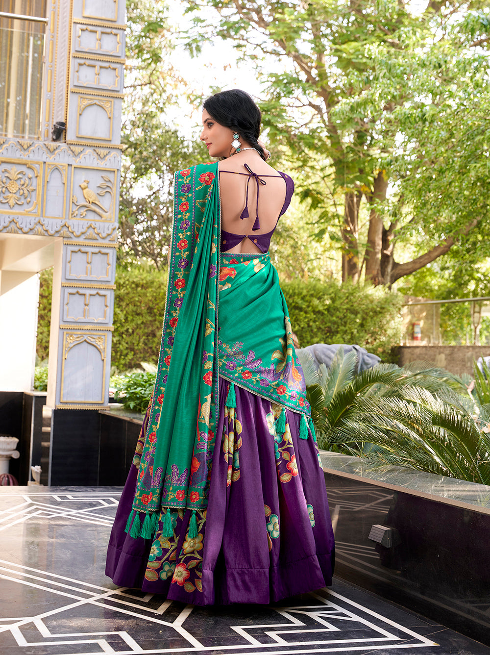 Purple Color Printed And Foil Work Tussar Silk Lehenga Choli